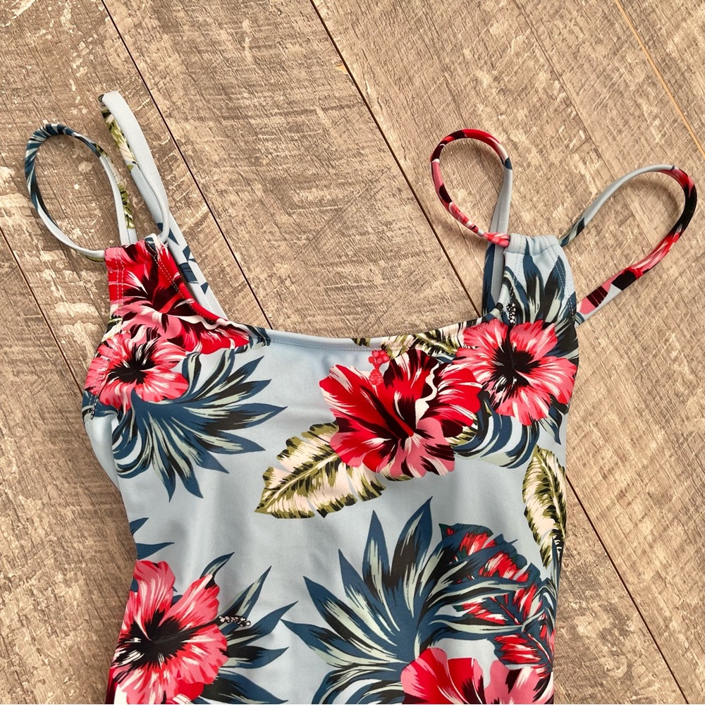 Kona Sol Blue Tropical One-Piece Medium Coverage Padded Swimsuit - NWT - Picture 3 of 7